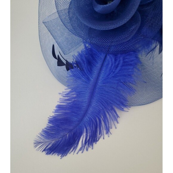 Blue Fascinator Floral Feather Mesh Headband Church Cocktail Wedding Derby Hat - Picture 3 of 10